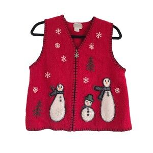 Vintage Coldwater Creek 100% Wool Holiday‎ Grandma Granny Vest LARGE Christmas L